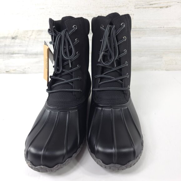 NWOB WEATHERPROOF Vintage Adam II Duck Boots Men's 10M Black Faux Leather BOOTS - Picture 9 of 16